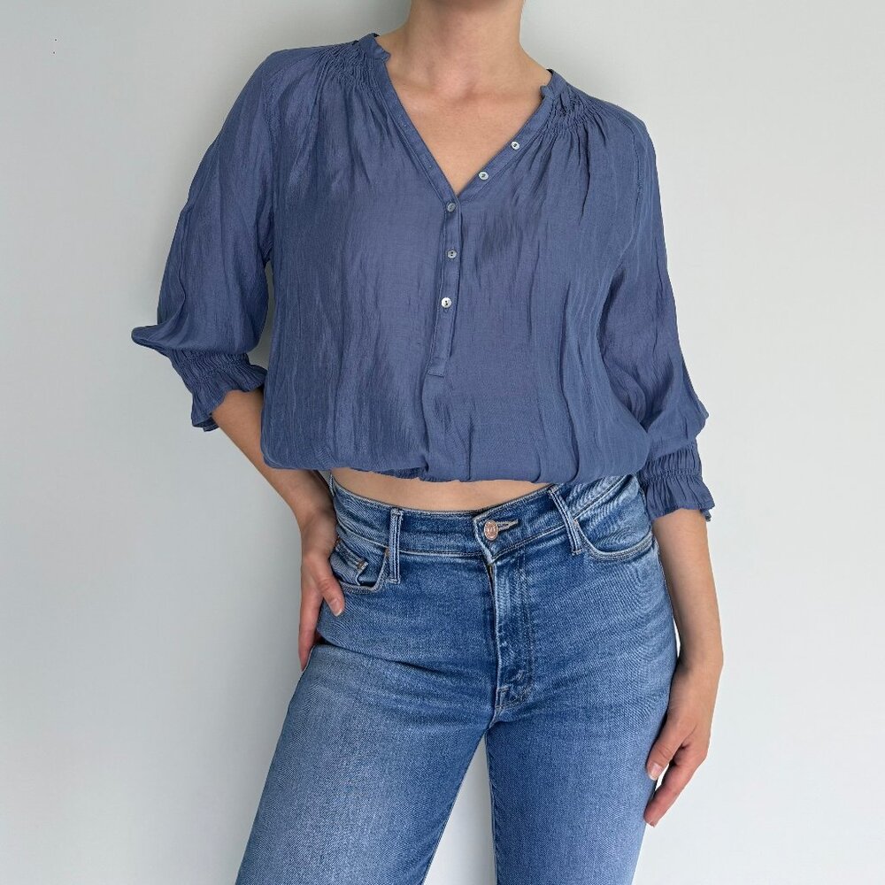 Zara Basic Blue Boho Peasant Blouse Viscose Size S